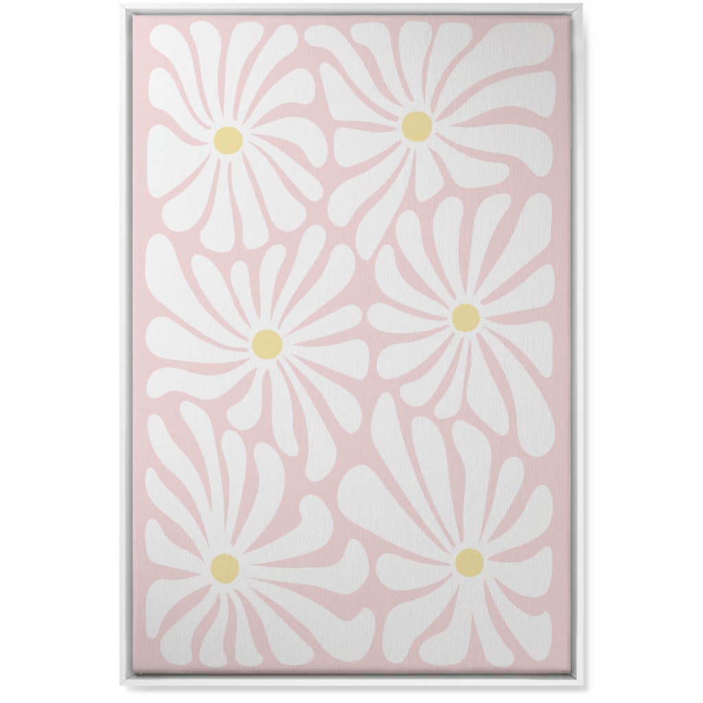 Retro Daisies Wall Art, White, Single piece, Canvas, 24x36, Pink, Pearl