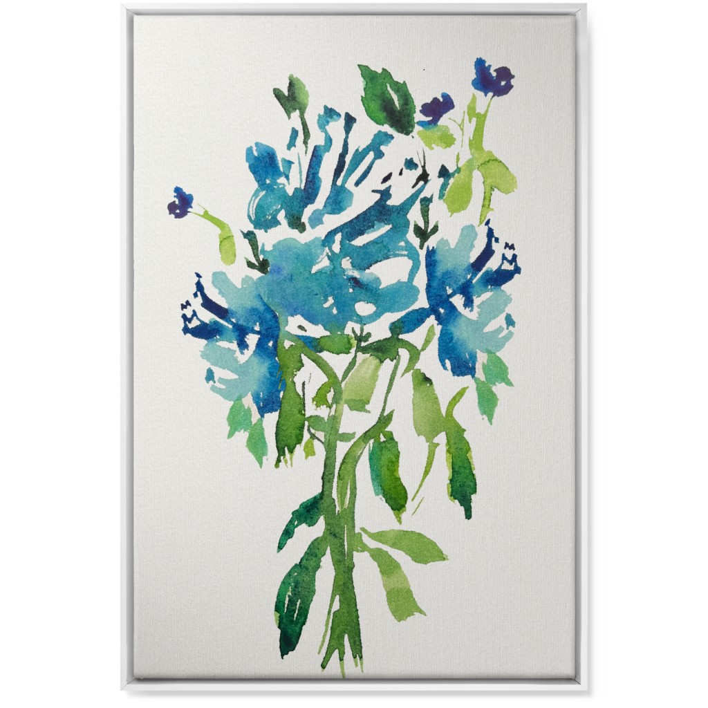 Watercolor Florals - Blue Wall Art, White, Single piece, Canvas, 24x36, Blue