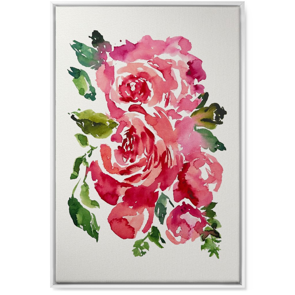 Watercolor Roses - Red Wall Art, White, Single piece, Canvas, 24x36, Pink