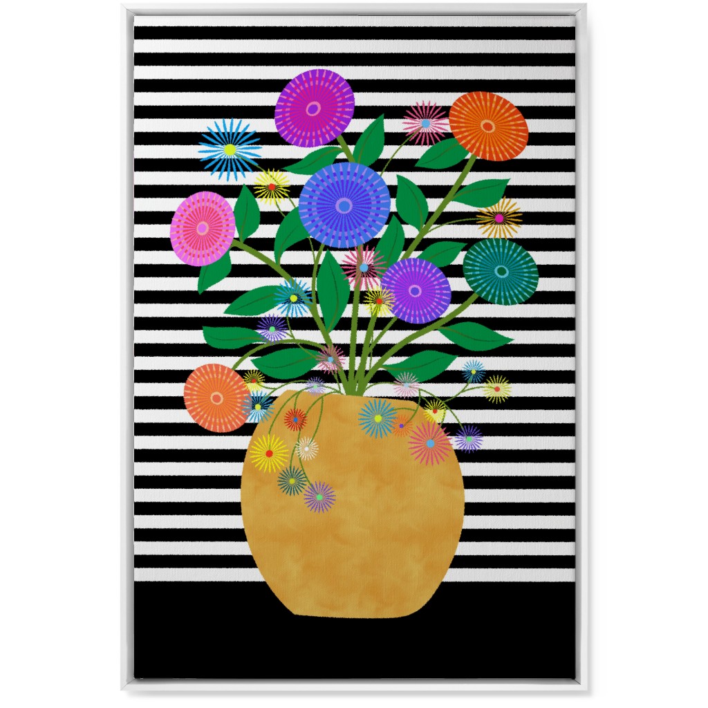 Striped Vase With Flowers - Multi Wall Art, White, Single piece, Canvas, 24x36, Multicolor