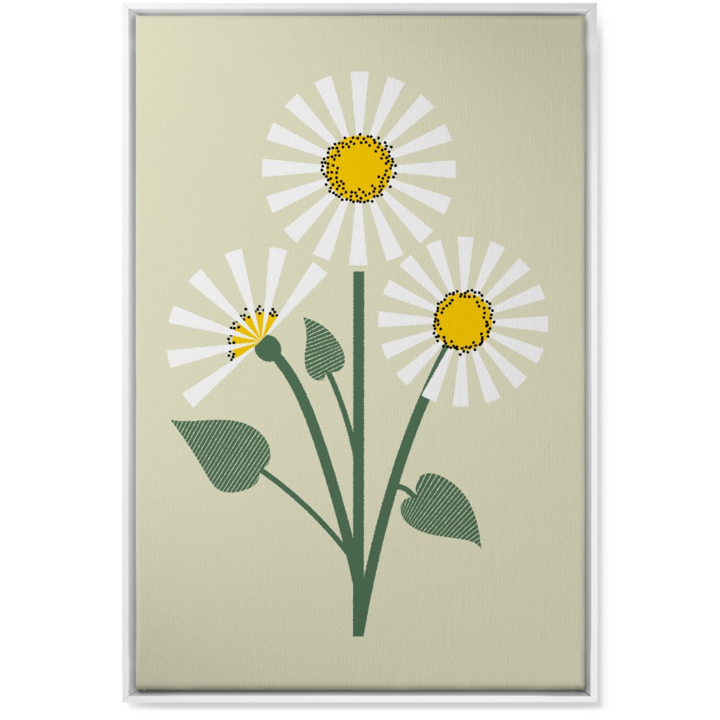 Abstract Daisy Flower - White on Beige Wall Art, White, Single piece, Canvas, 24x36, Green