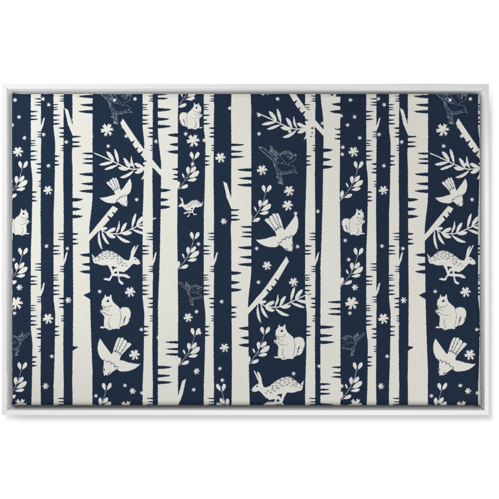 Birch Forest and Wild Animals Wall Art, White, Single piece, Canvas, 24x36, Blue