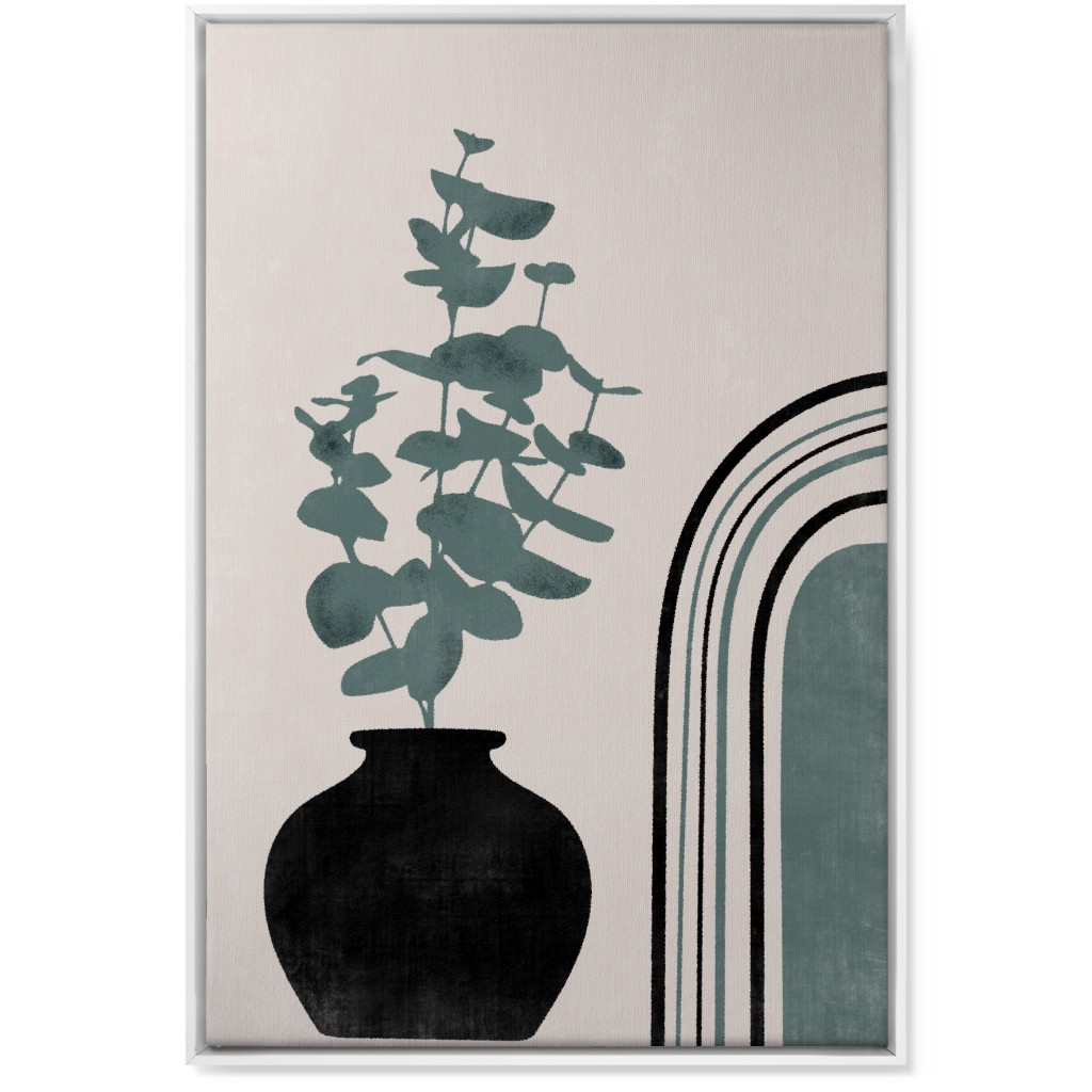 Modern Eucalytus Vase - Green and Ivory Wall Art, White, Single piece, Canvas, 24x36, Green, Classic Green