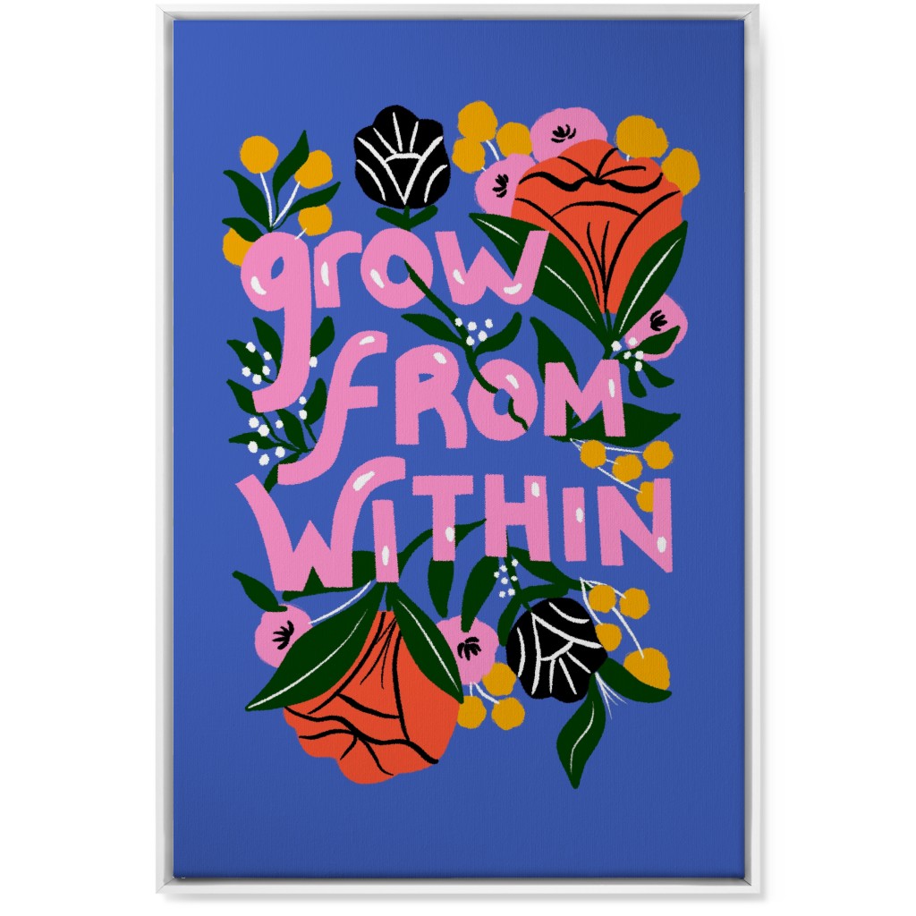 Grow From Within - Multi on Blue Wall Art, White, Single piece, Canvas, 24x36, Blue, True Blue