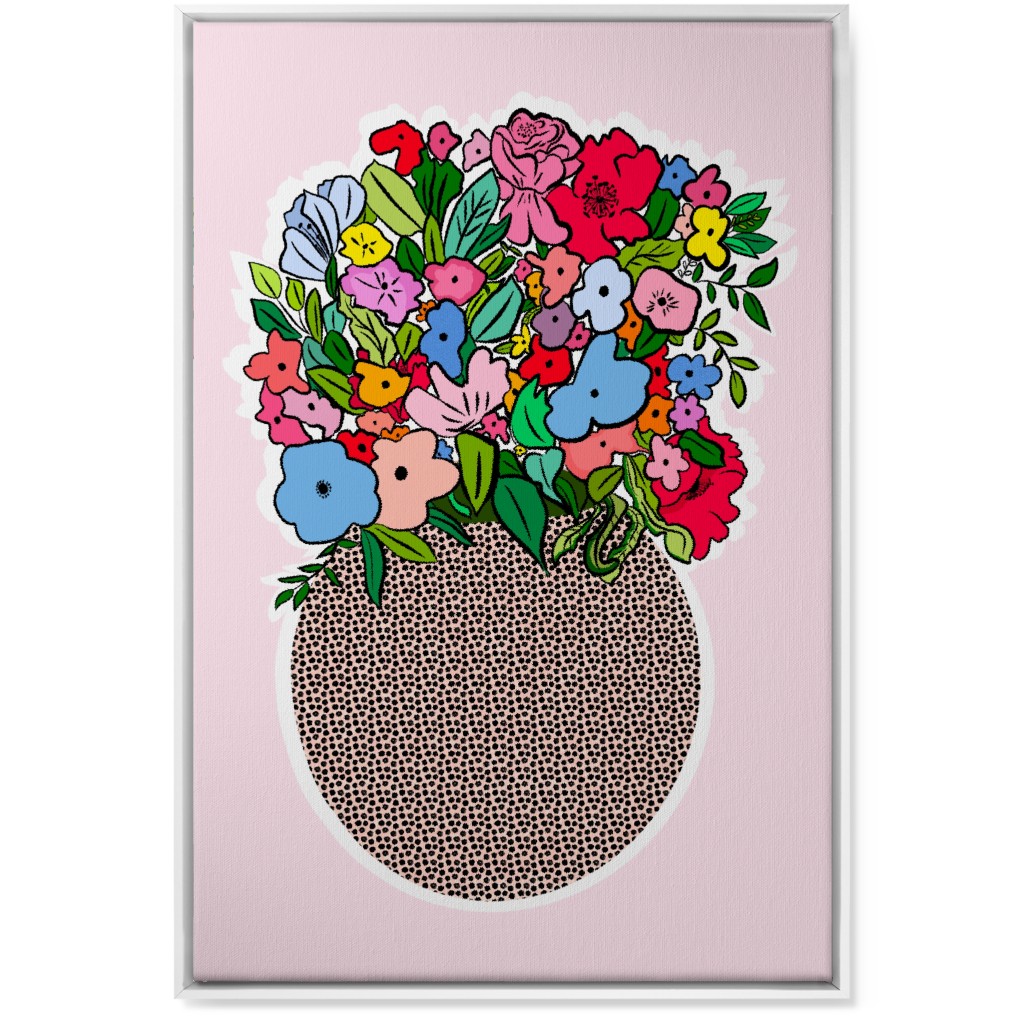 Pretty Happy - Multi on Pink Wall Art, White, Single piece, Canvas, 24x36, Pink, Bright Pink