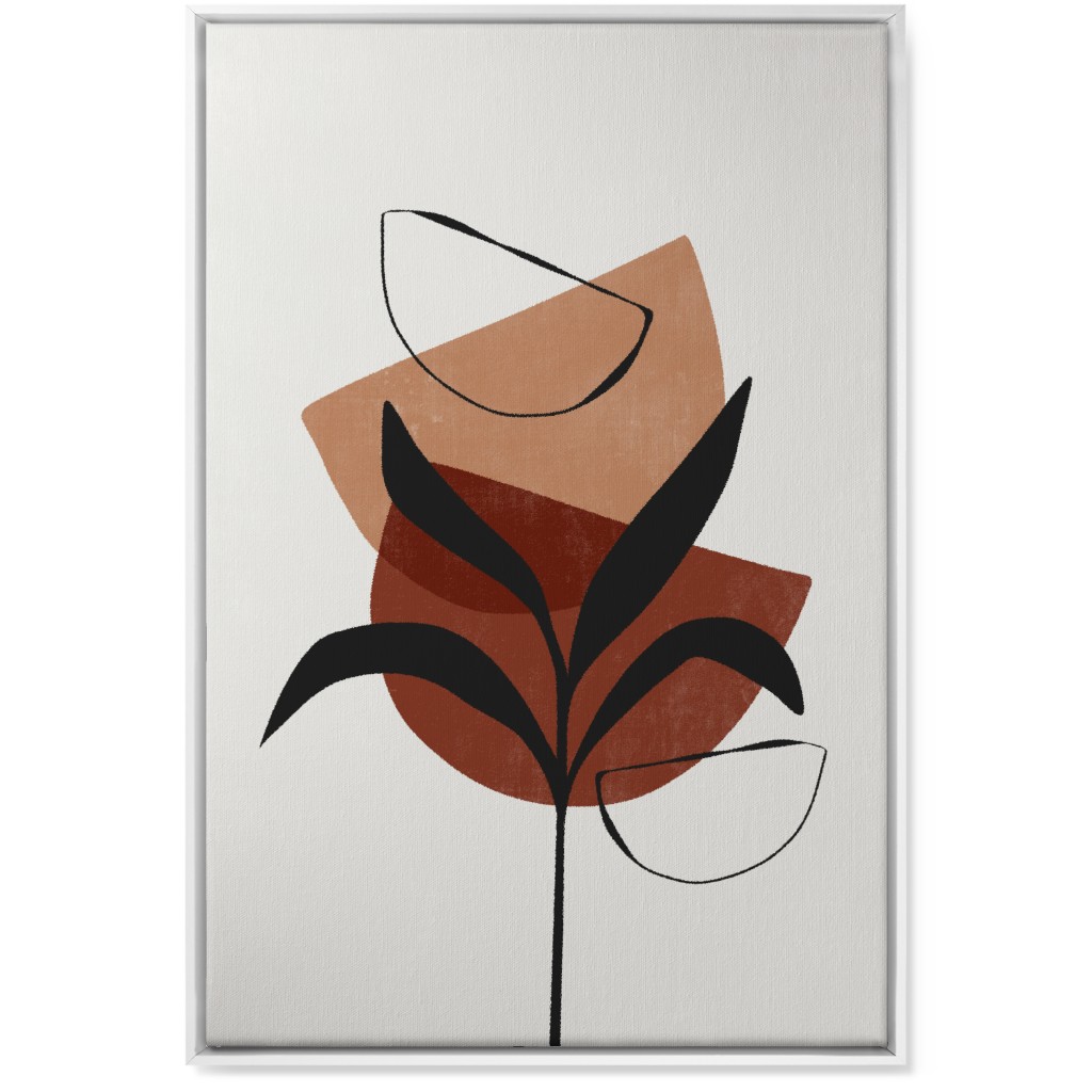 Abstract Leaf Silhouette - Terracotta and Ivory Wall Art, White, Single piece, Canvas, 24x36, Brown