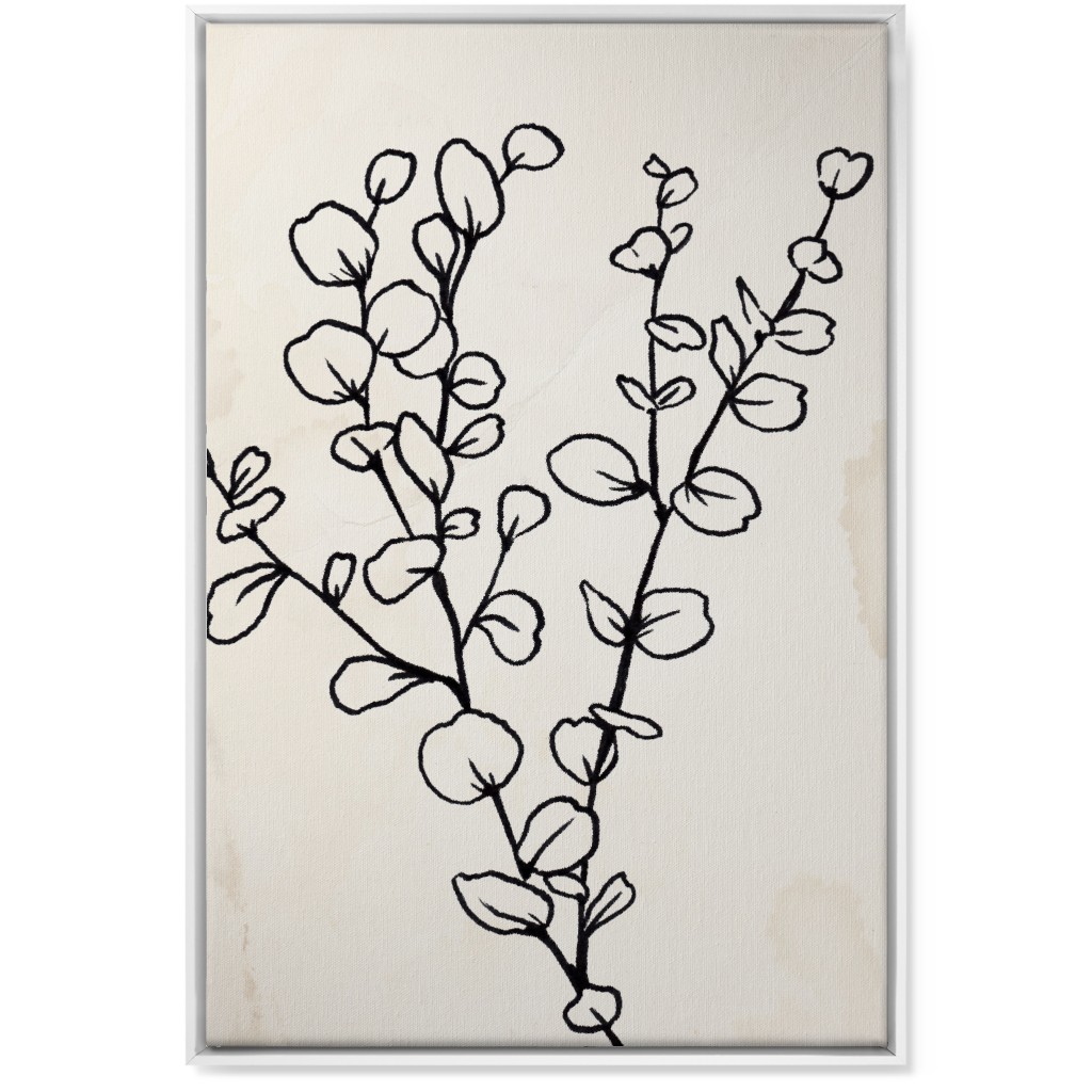 Vintage Eucalyptus Sketch - Beige and Black Wall Art, White, Single piece, Canvas, 24x36, Beige, Pearl