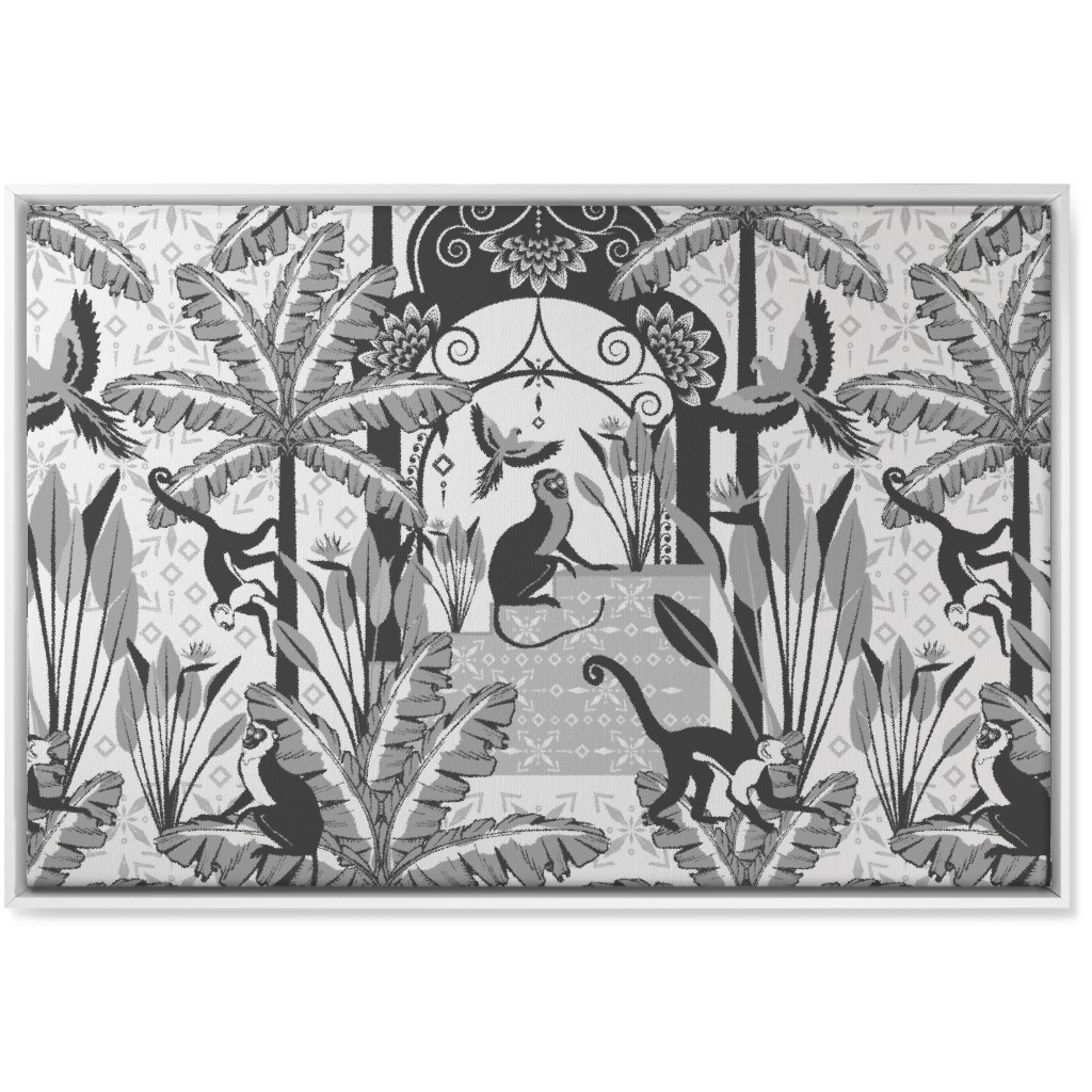 Exotic Tropical Garden Wall Art, White, Single piece, Canvas, 24x36, Gray