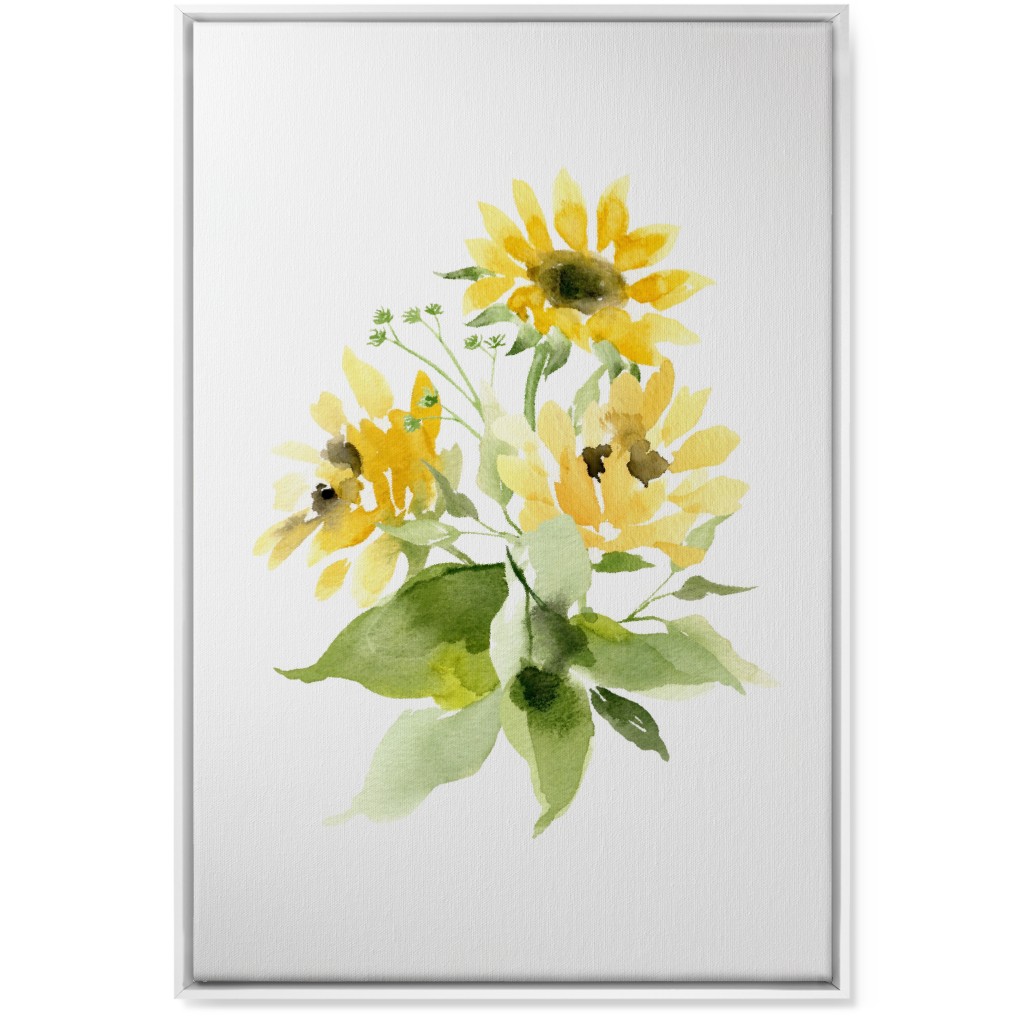 Bunch of Sunflowers Watercolor - Yellow Wall Art, White, Single piece, Canvas, 24x36, Yellow, Classic Yellow