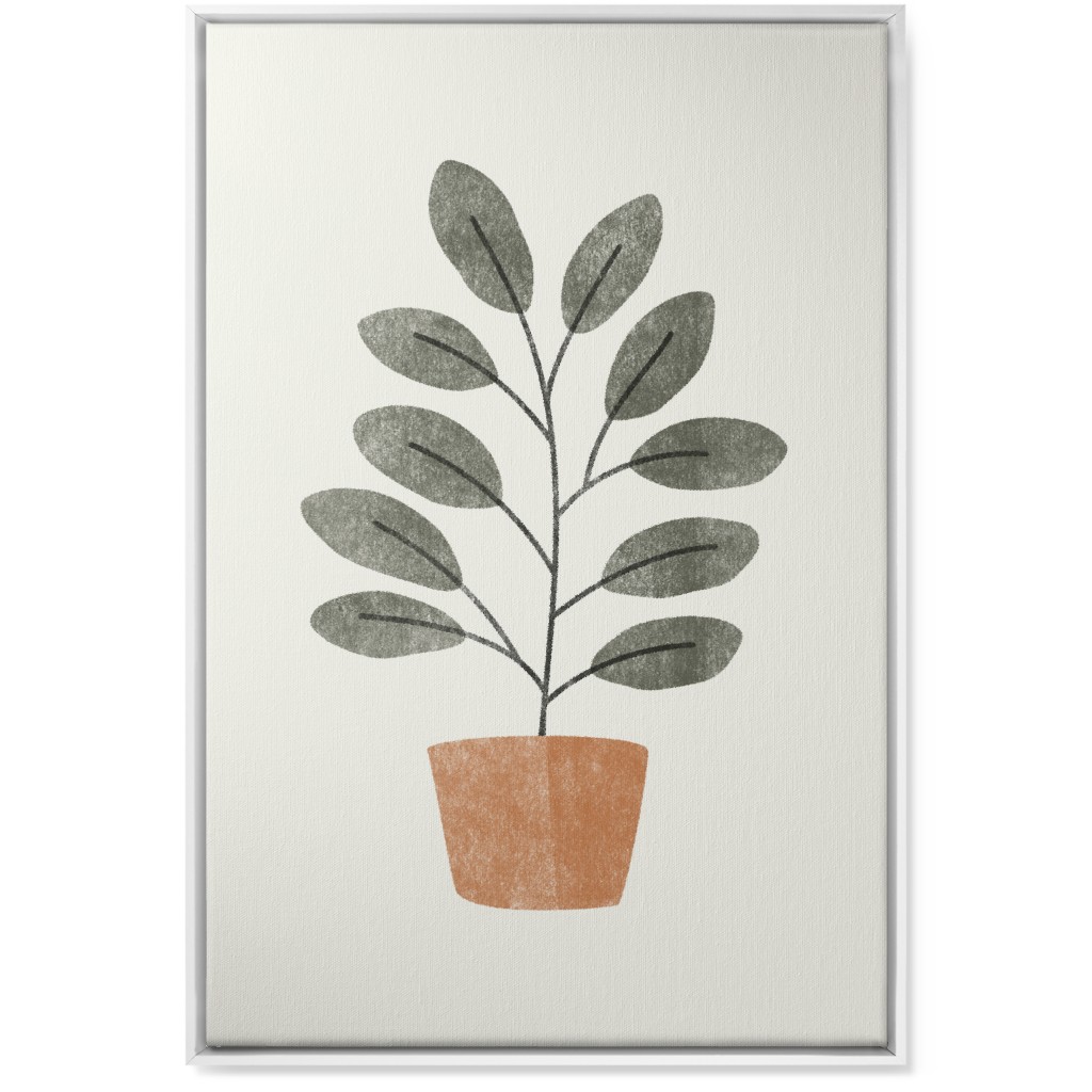 Botanical Plant in Pot - Gray and Beige Wall Art, White, Single piece, Canvas, 24x36, Gray