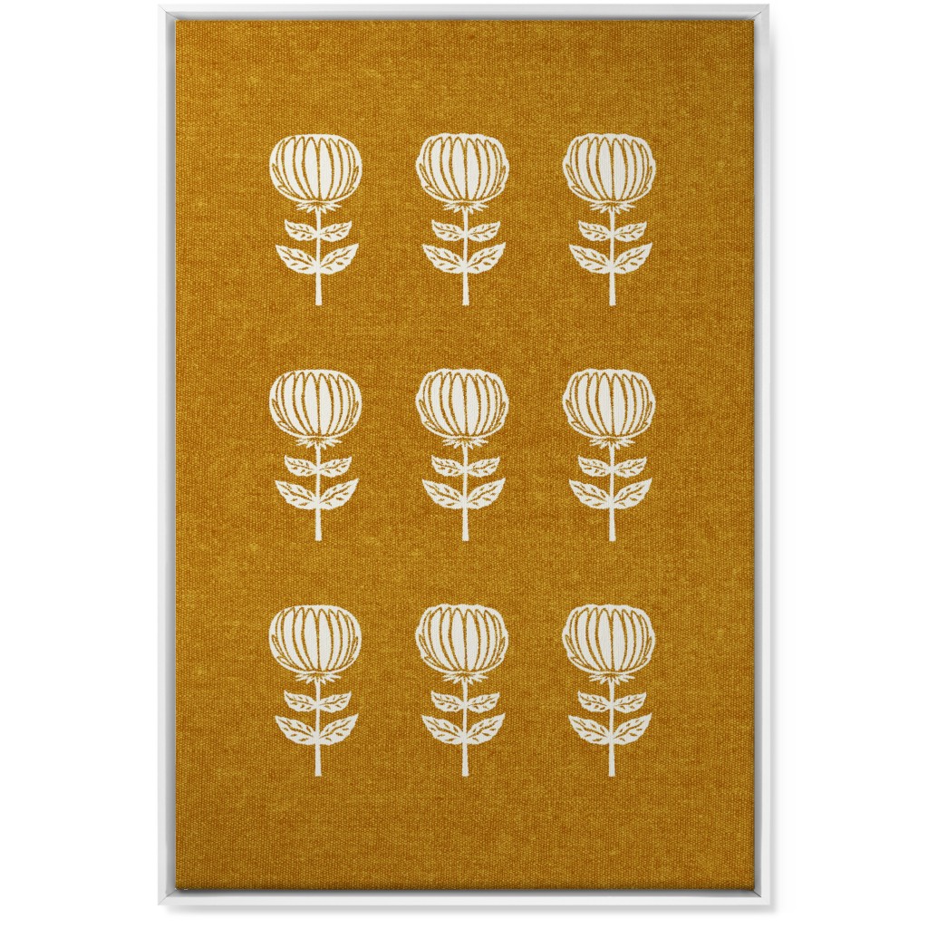 Block Print Floral Wall Art, White, Single piece, Canvas, 24x36, Yellow