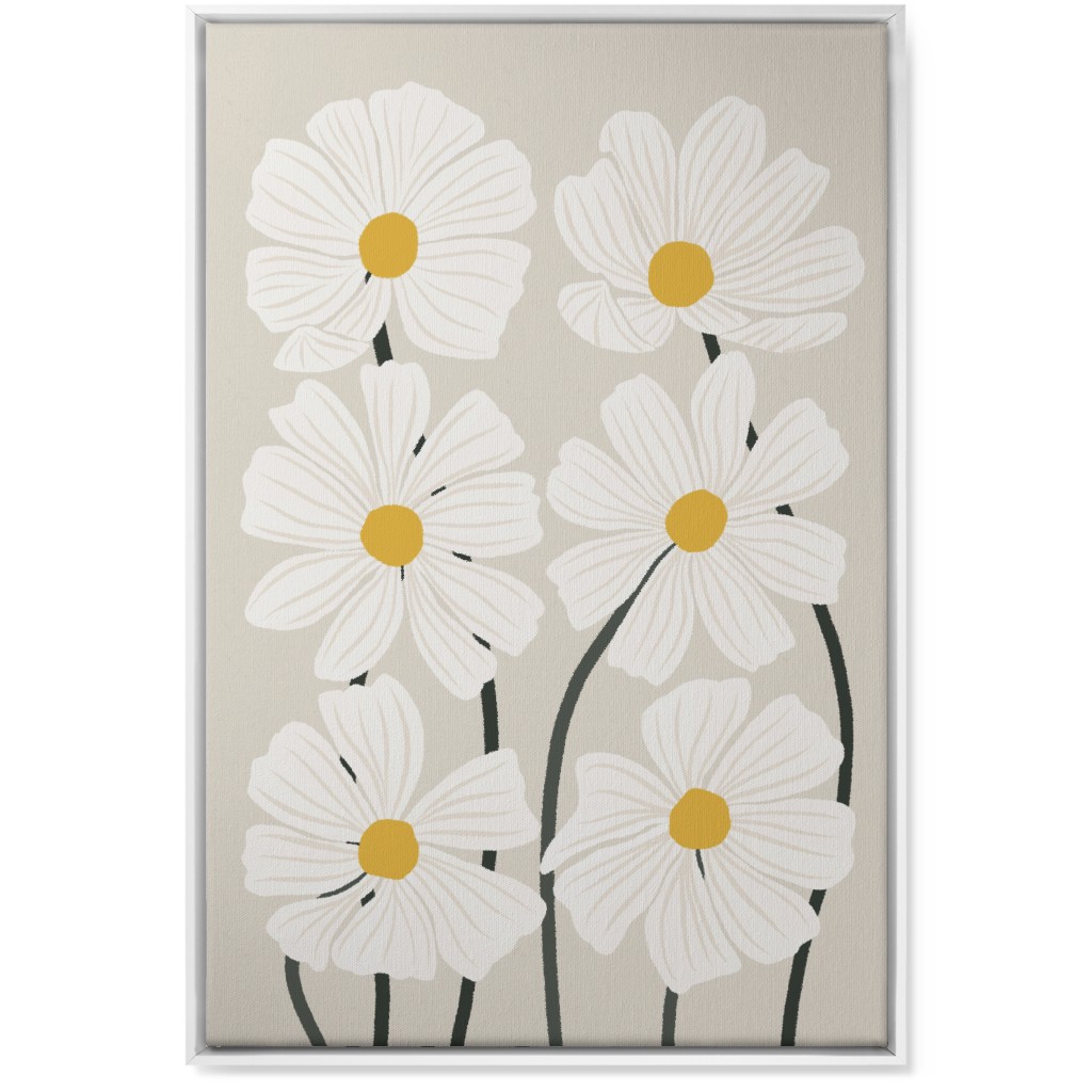 Botanical Cosmos Flowers Wall Art, White, Single piece, Canvas, 24x36, Beige, White