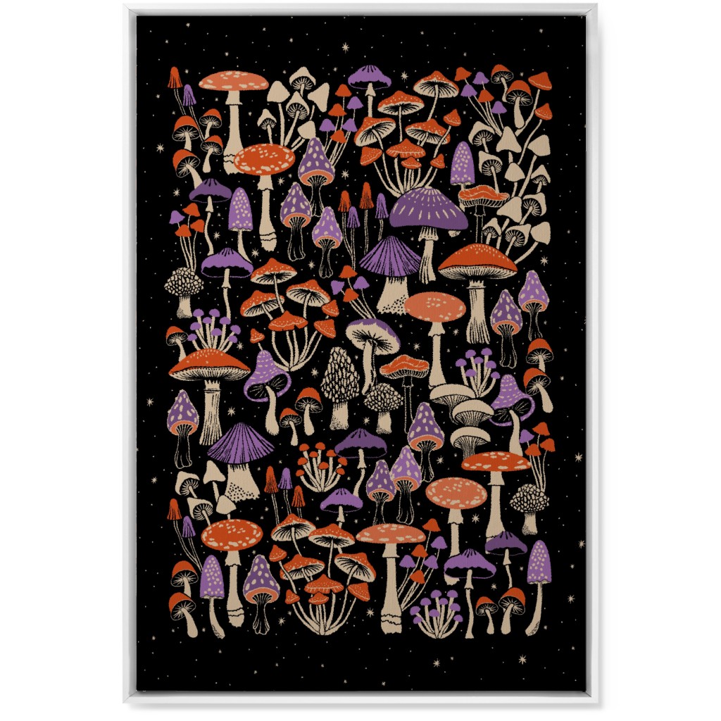 Mushrooms and Stars Wall Art, White, Single piece, Canvas, 24x36, Purple, Tulip