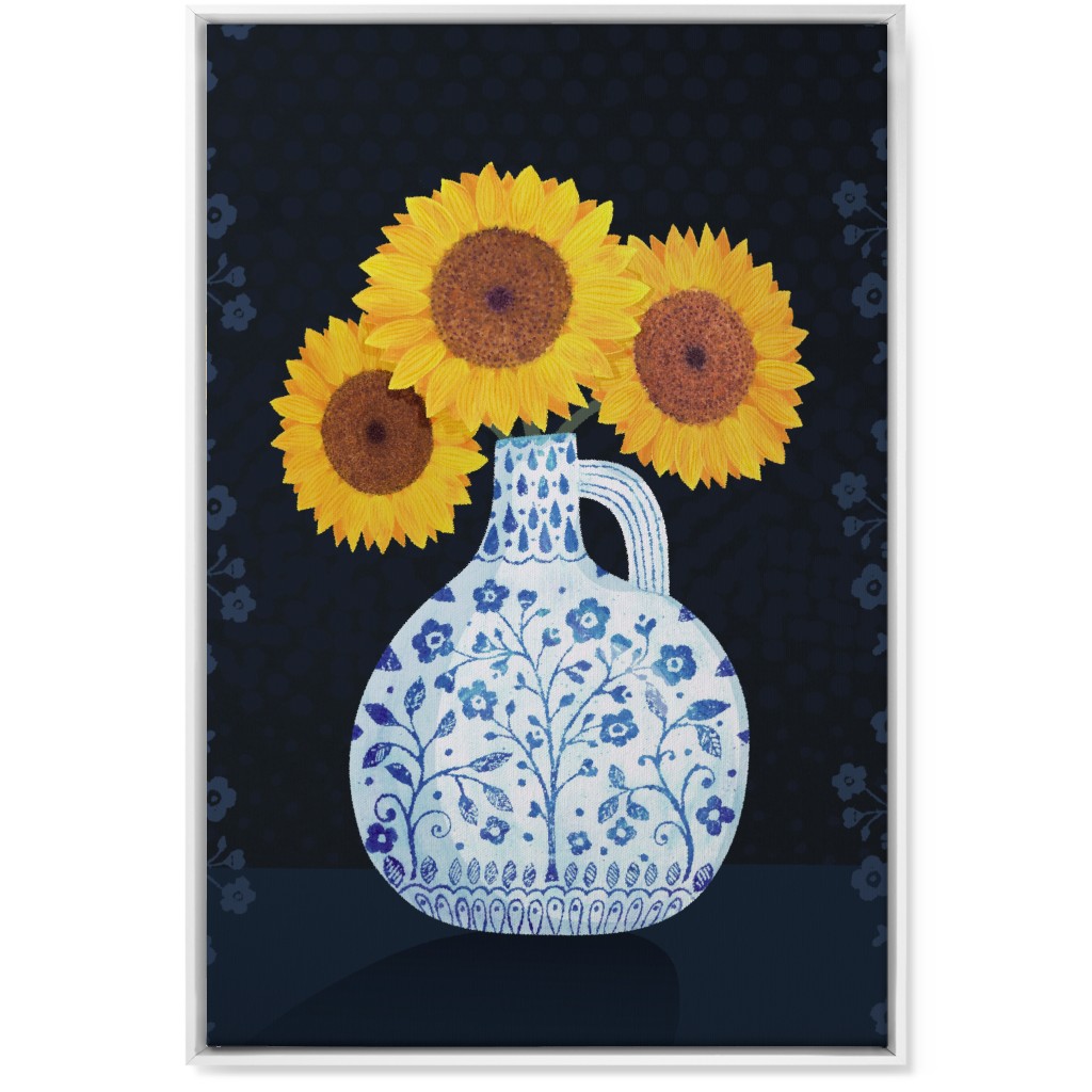 Vase of Sunflowers - Yellow on Black Wall Art, White, Single piece, Canvas, 24x36, Multicolor