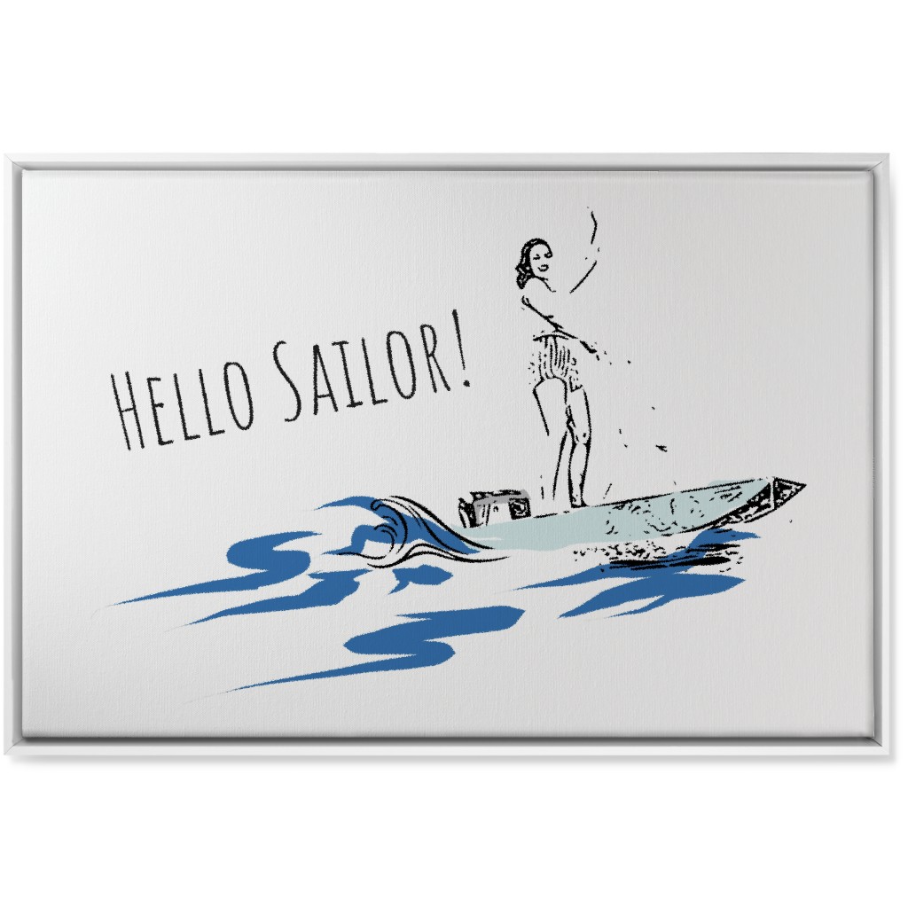 Hello Sailor Girl - White and Blue Wall Art, White, Single piece, Canvas, 24x36, Blue