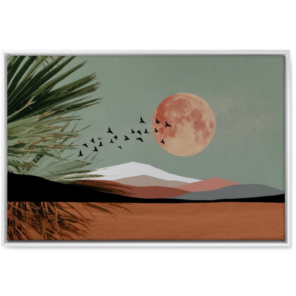 Full Moon Retro Landscape - Multi Wall Art, White, Single piece, Canvas, 24x36, Multicolor