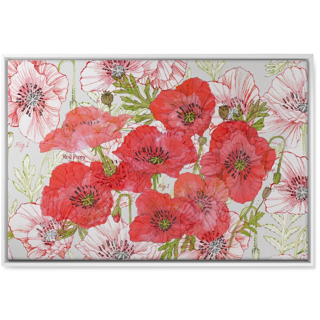 Poppy Romance - Red Wall Art, White, Single piece, Canvas, 24x36, Red, Red