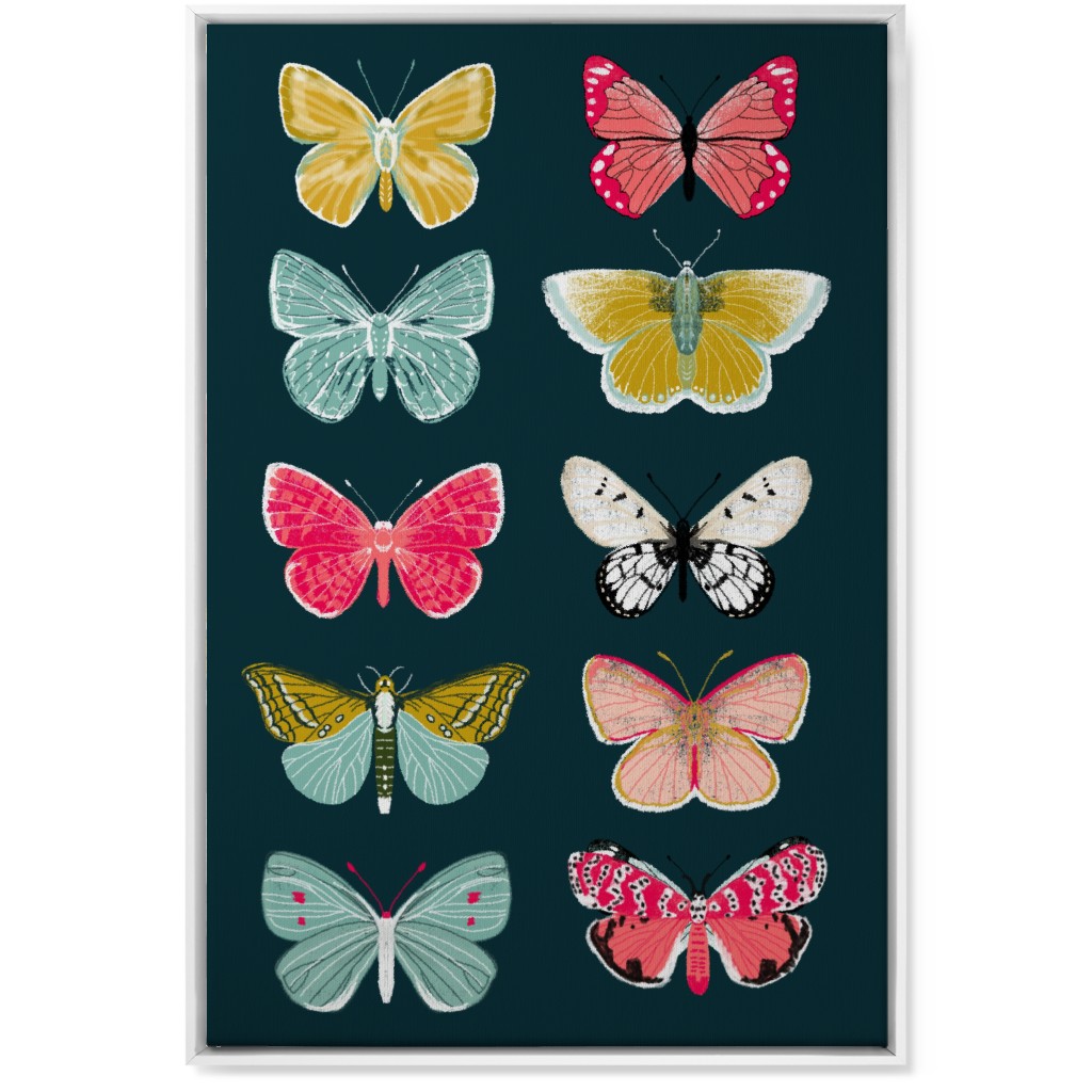 Butterflies Botanic Nature - Multi on Navy Wall Art, White, Single piece, Canvas, 24x36, Multicolor
