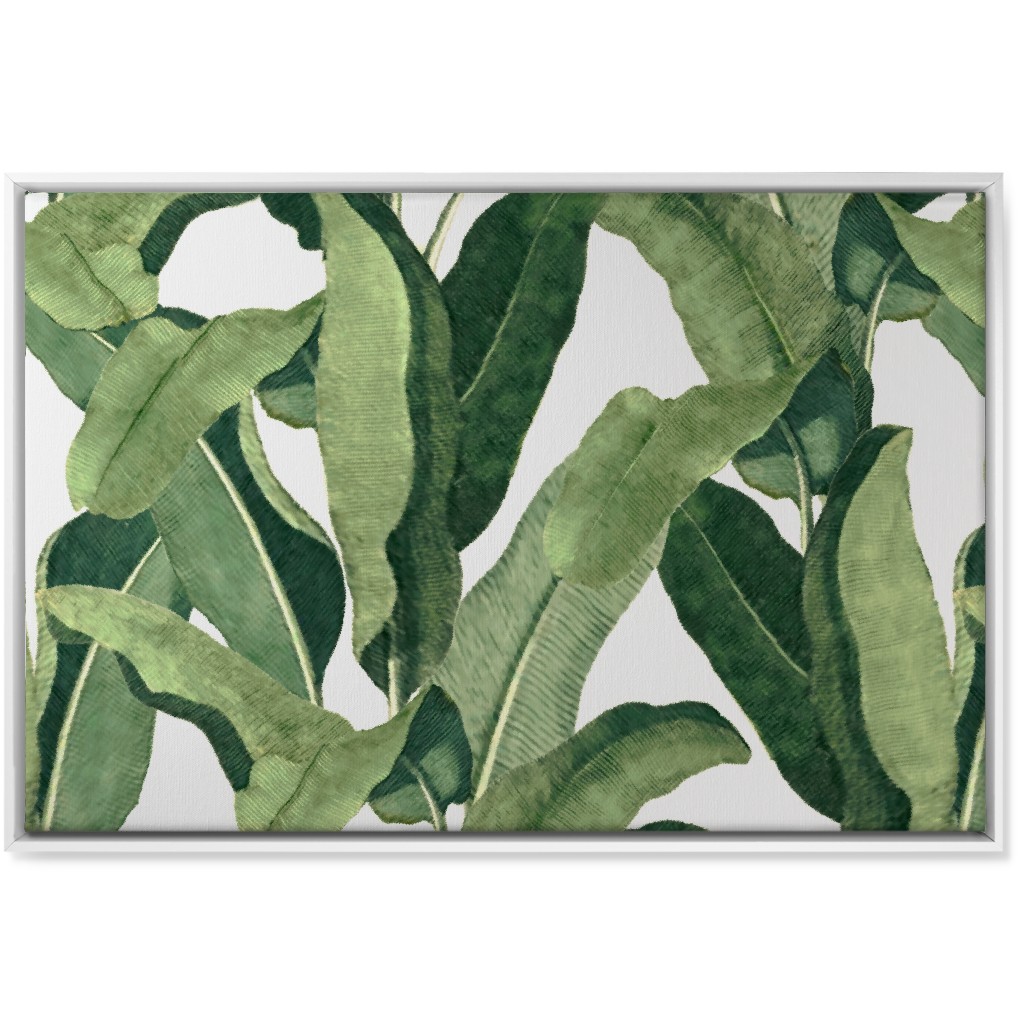 Tropical Leaves - Greens on White Wall Art, White, Single piece, Canvas, 24x36, Green