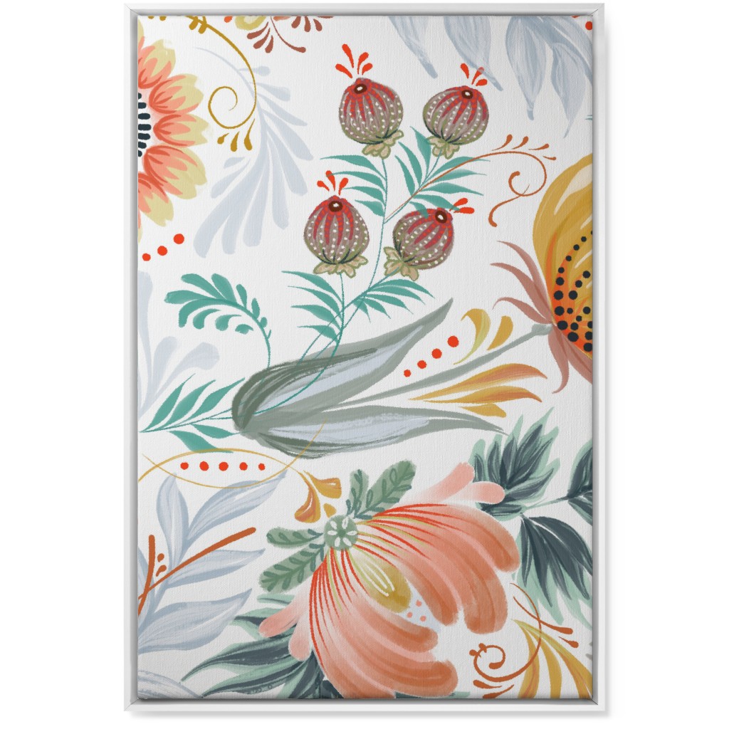 Folksy Floral - Multi on White Wall Art, White, Single piece, Canvas, 24x36, Multicolor