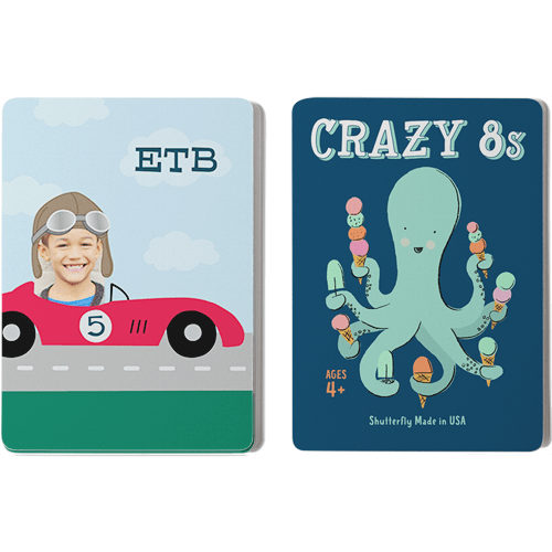 Transportation Race Car Card Game, Crazy 8s, Blue