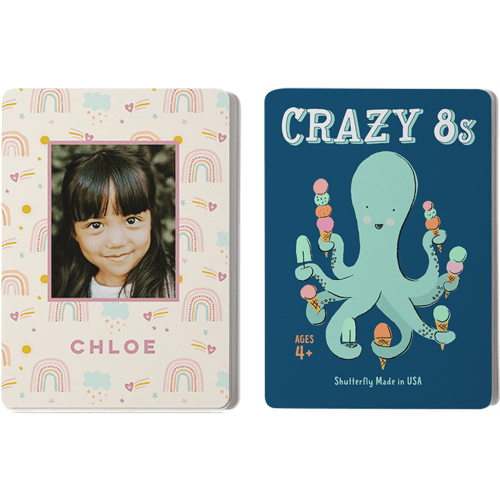 Rainbow and Hearts Card Game, Crazy 8s, Green