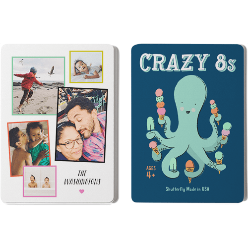 Colorful Border Collage Card Game, Crazy 8s, White