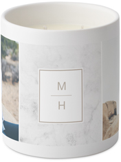marble monogram ceramic candle