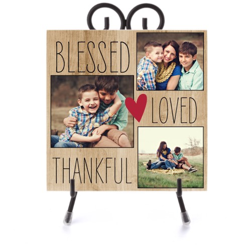 Blessed Loved Thankful Ceramic Tile, glossy, 6x6, Red