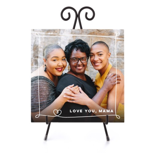 Whimsy Heart Border Ceramic Tile, glossy, 8x8, White, white