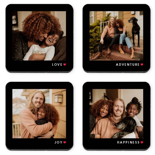 Heart Sentiment Frame Coaster, Black