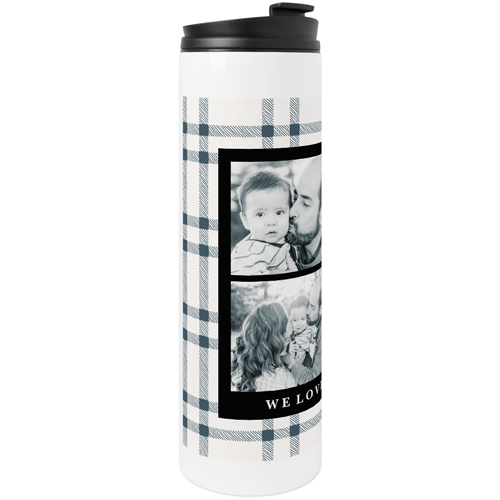 Neutral Plaid Frame Stainless Steel Travel Mug, White,  , 20oz, Beige