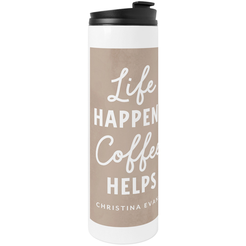 Coffee Helps Stainless Steel Travel Mug, White,  , 20oz, Brown
