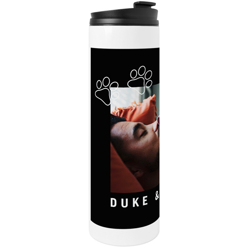 Paw Outlines Stainless Steel Travel Mug, White,  , 20oz, Black