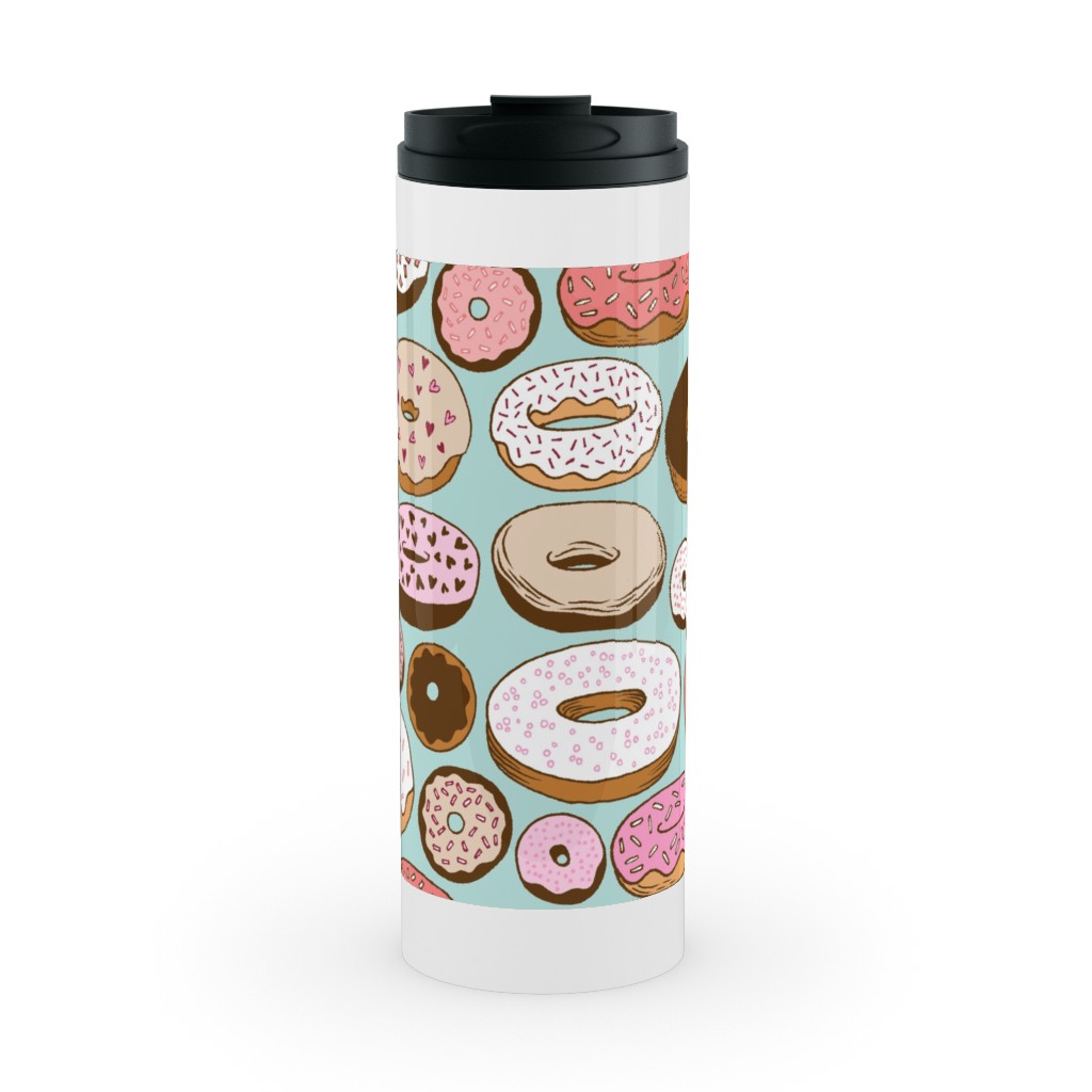Donuts - Blue Stainless Mug, White,  , 16oz, Multicolor