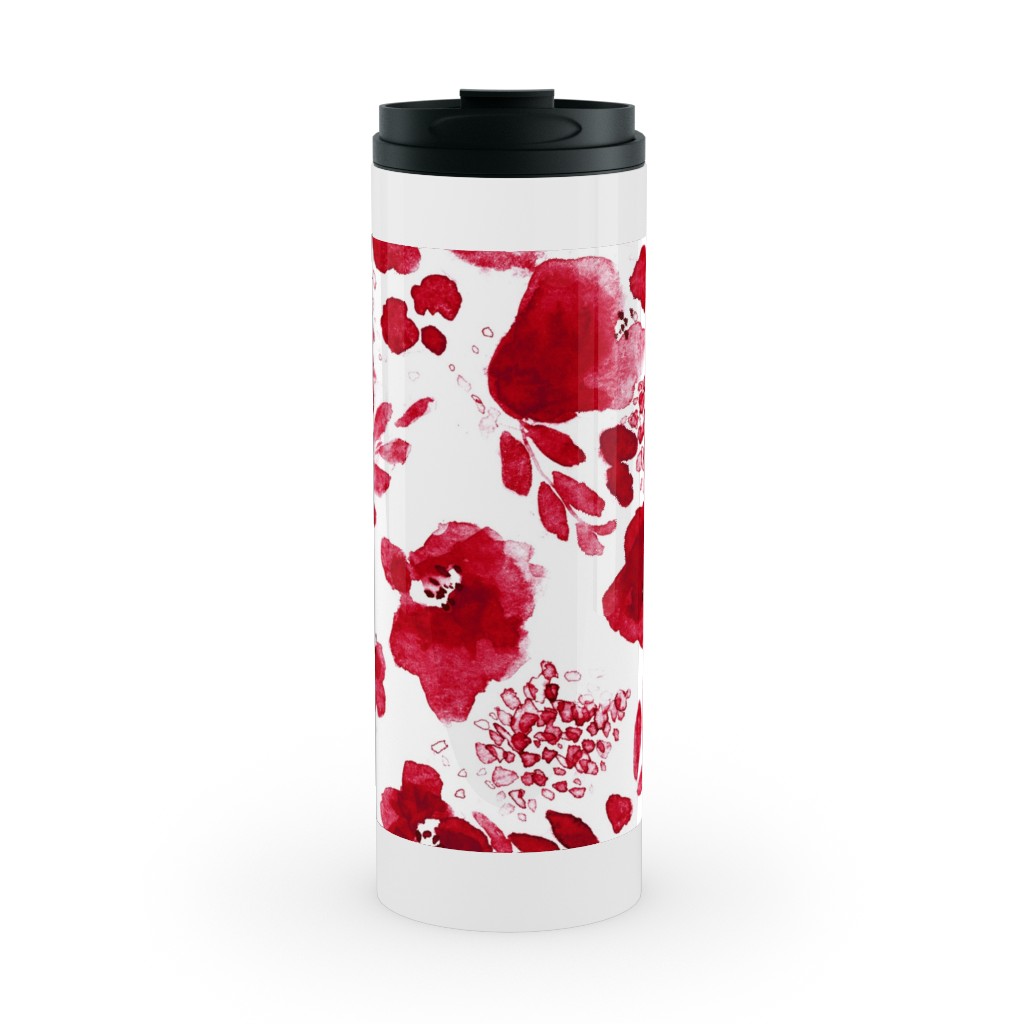 Floret Floral - Red Stainless Mug, White,  , 16oz, Red
