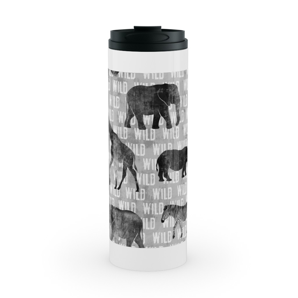 Wild Safari Animals - Grey Stainless Mug, White,  , 16oz, Gray