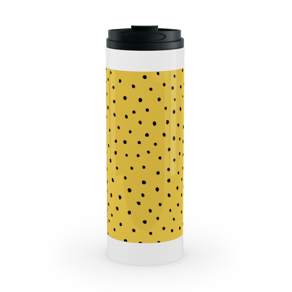 Minimal Dots - Abstract Rain Drops - Black and Yellow Stainless Mug, White,  , 16oz, Yellow