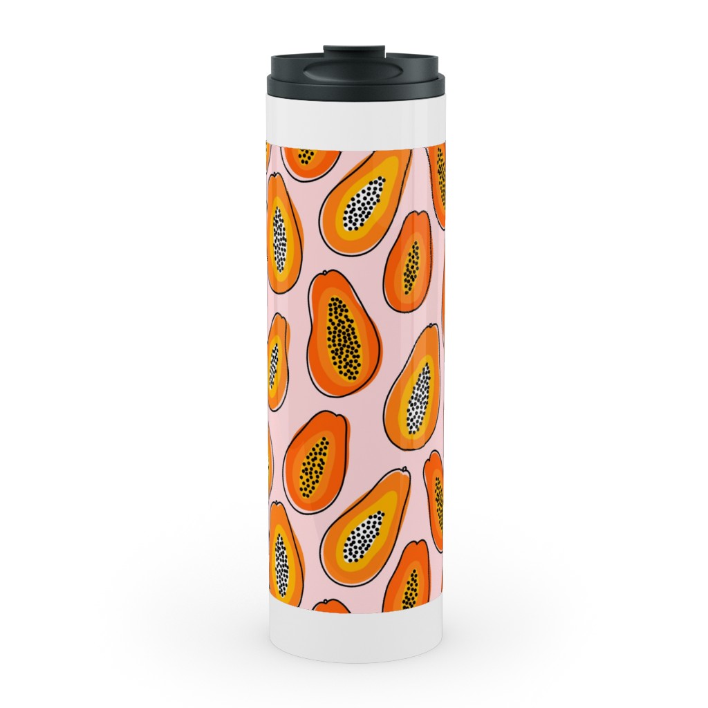 Abstract Papayas - Pink Stainless Mug, White,  , 20oz, Pink