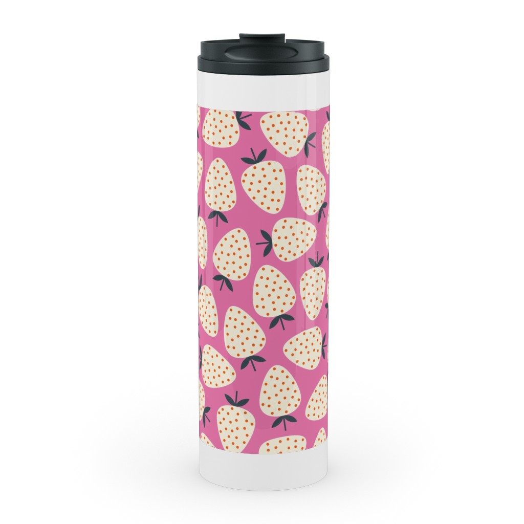 Strawberries - Cream on Pink Stainless Mug, White, , 20oz, Pink, Bright Pink