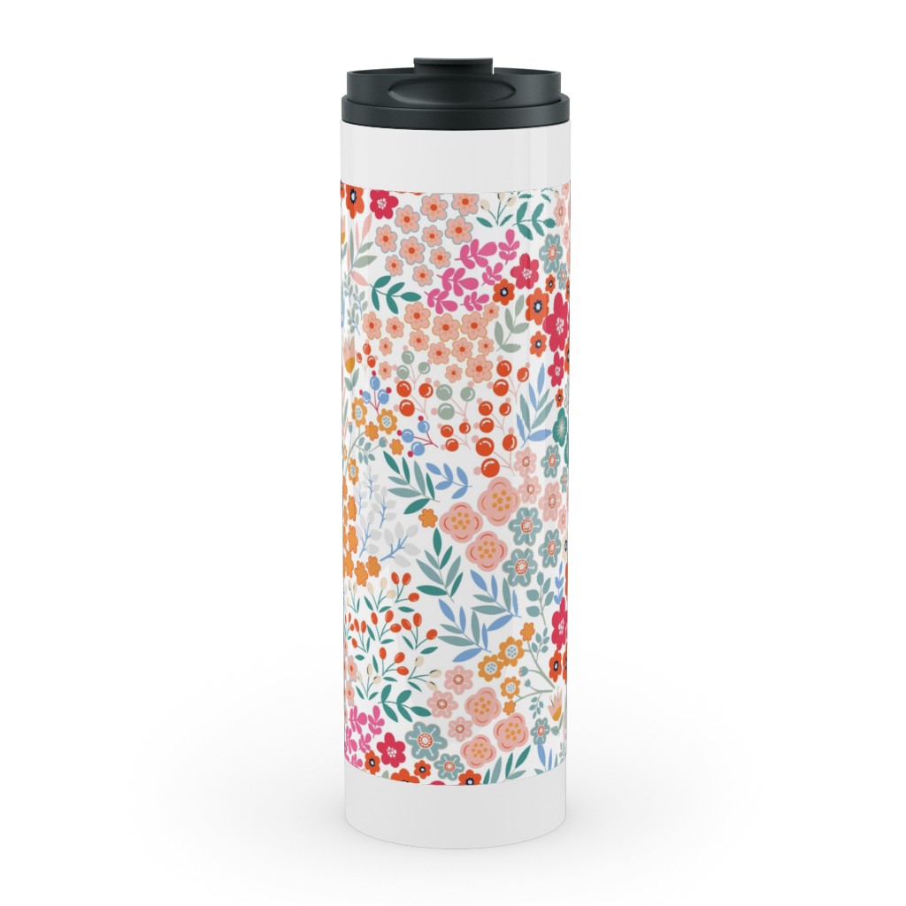 Summer Flower Stainless Mug, White, , 20oz, Multicolor, White