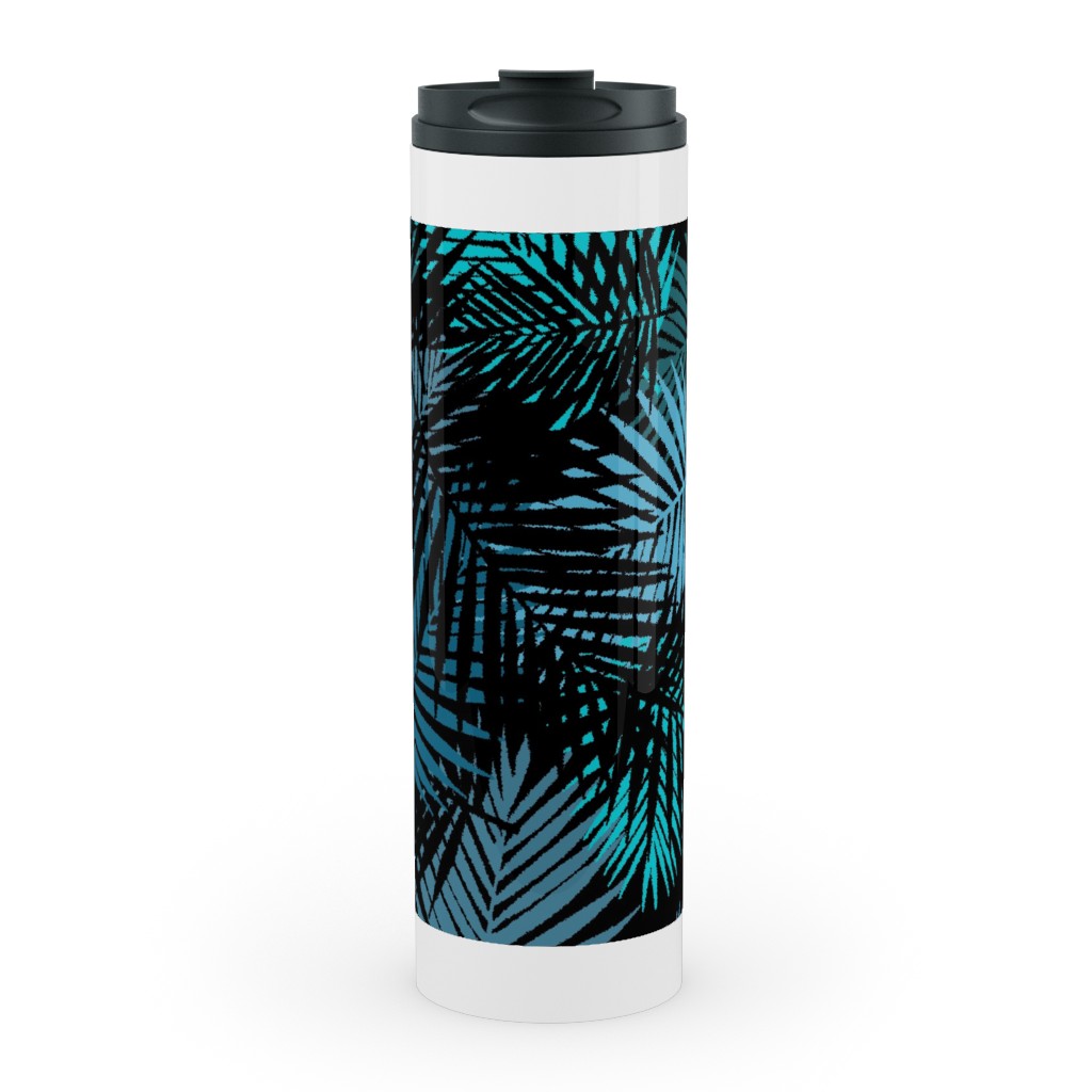 Tropical Leaves - Blue and Green Stainless Mug, White, , 20oz, Blue, True Blue