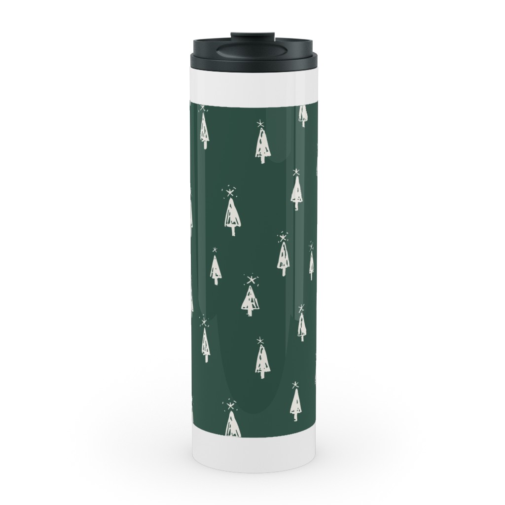 Christmas Trees on Pine Needle Stainless Mug, White,  , 20oz, Green