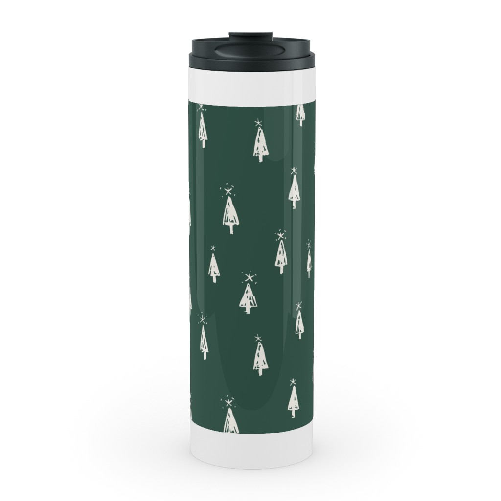 Christmas Trees on Pine Needle Stainless Mug, White, , 20oz, Green, Pine