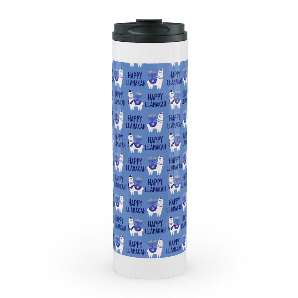Happy Llamakah - Blue Stainless Mug, White, , 20oz, Blue, True Blue