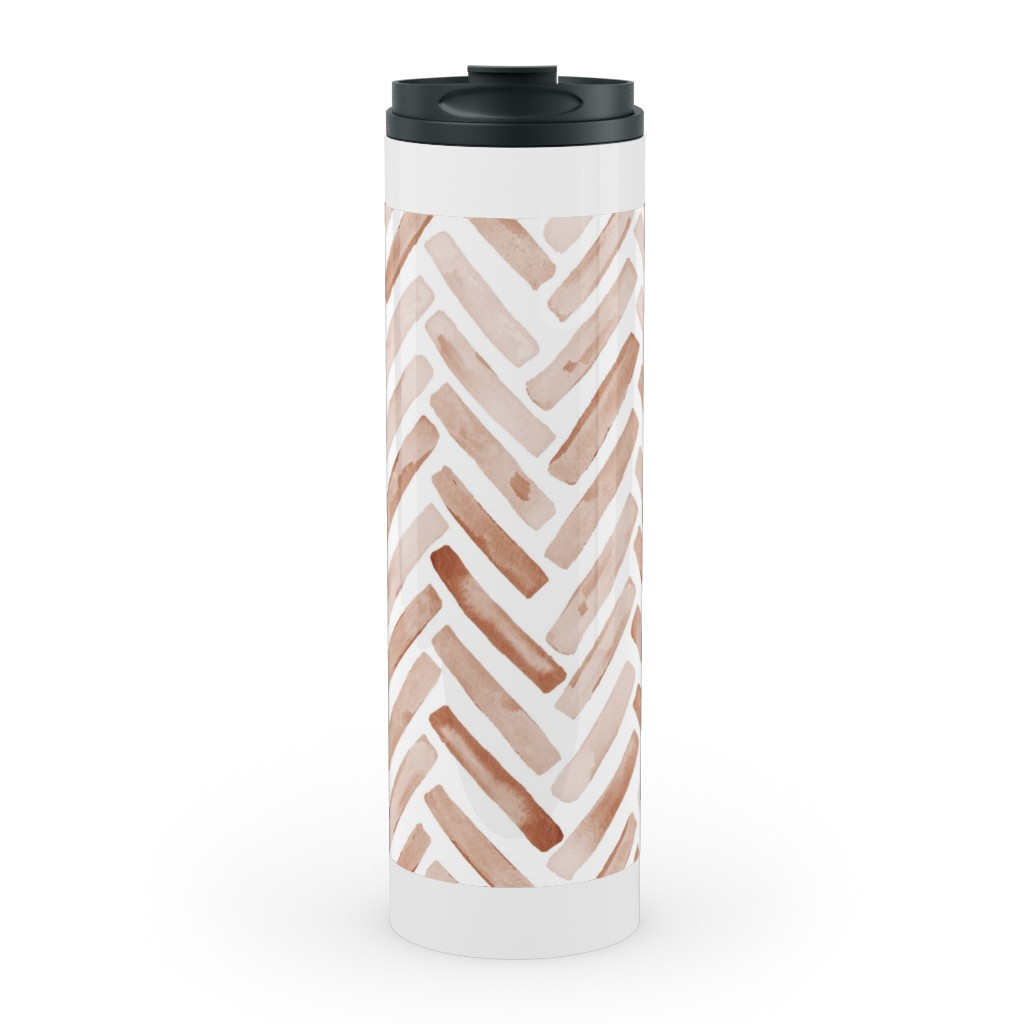 Painted Chevron Herringbone Stainless Mug, White, , 20oz, Brown, Desert Rose