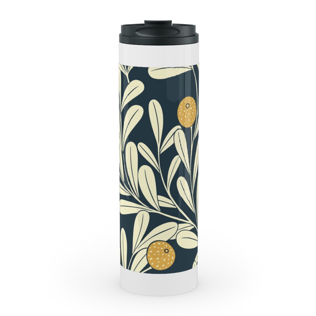 Waved Vines and Fruit - Dark Stainless Mug, White,  , 20oz, Multicolor