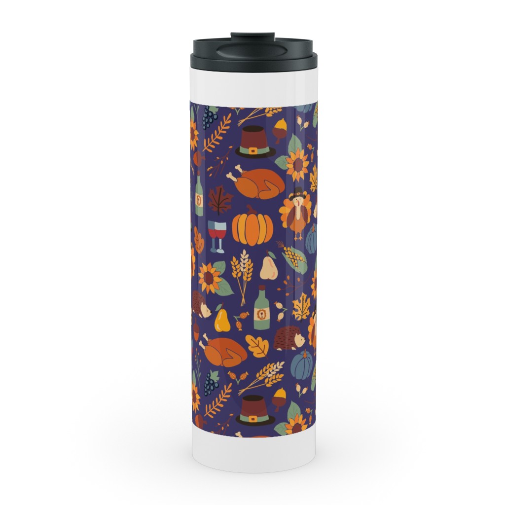 Thanksgiving Table Stainless Mug, White,  , 20oz, Multicolor