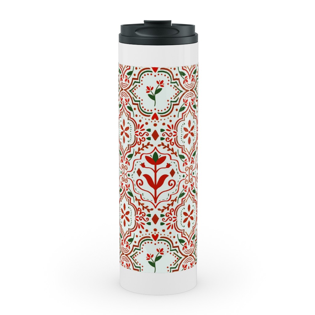 Moroccan Christmas Stainless Mug, White, , 20oz, Red, Red