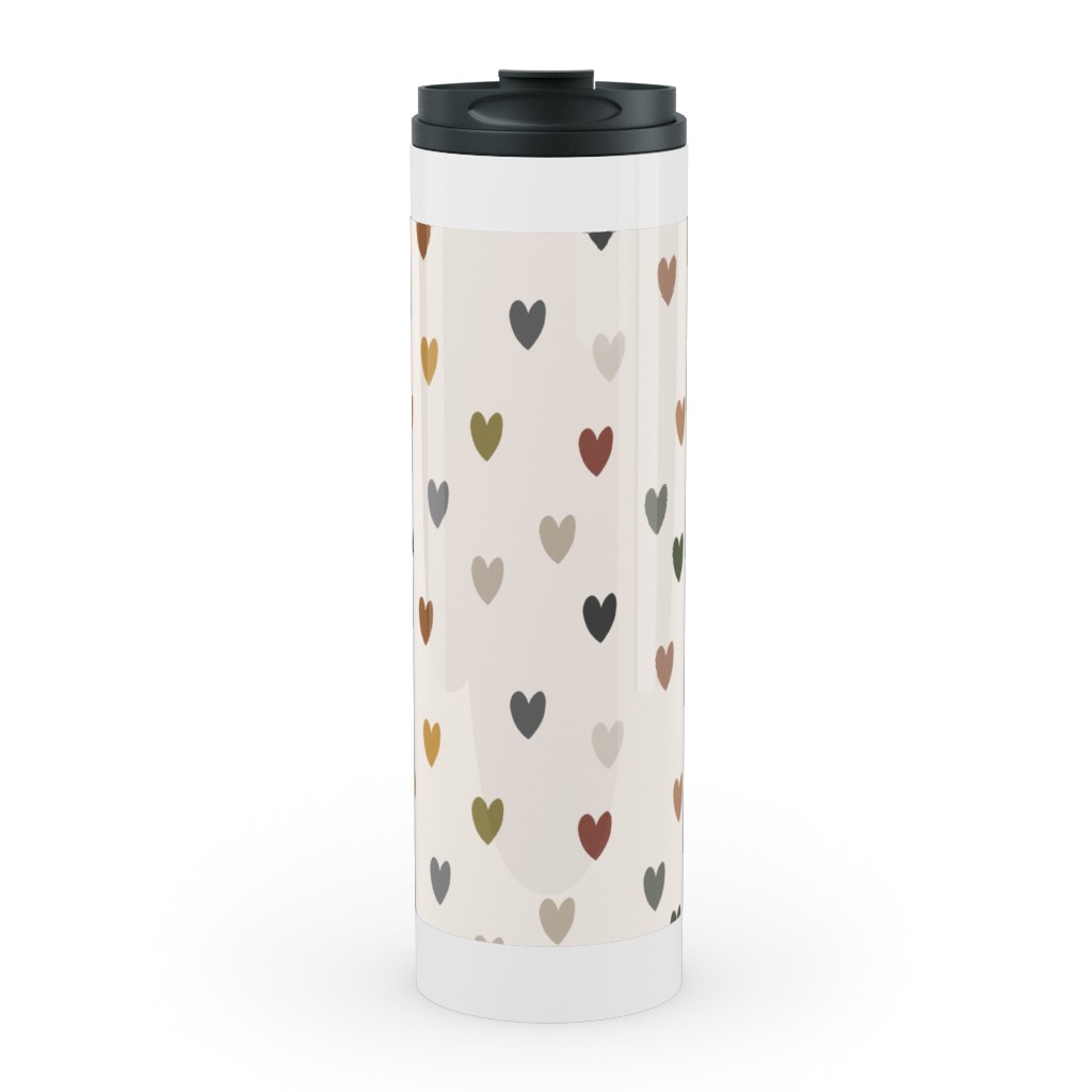 Earthy Colored Hearts - Multi Muted Stainless Mug, White, , 20oz, Beige, Pearl